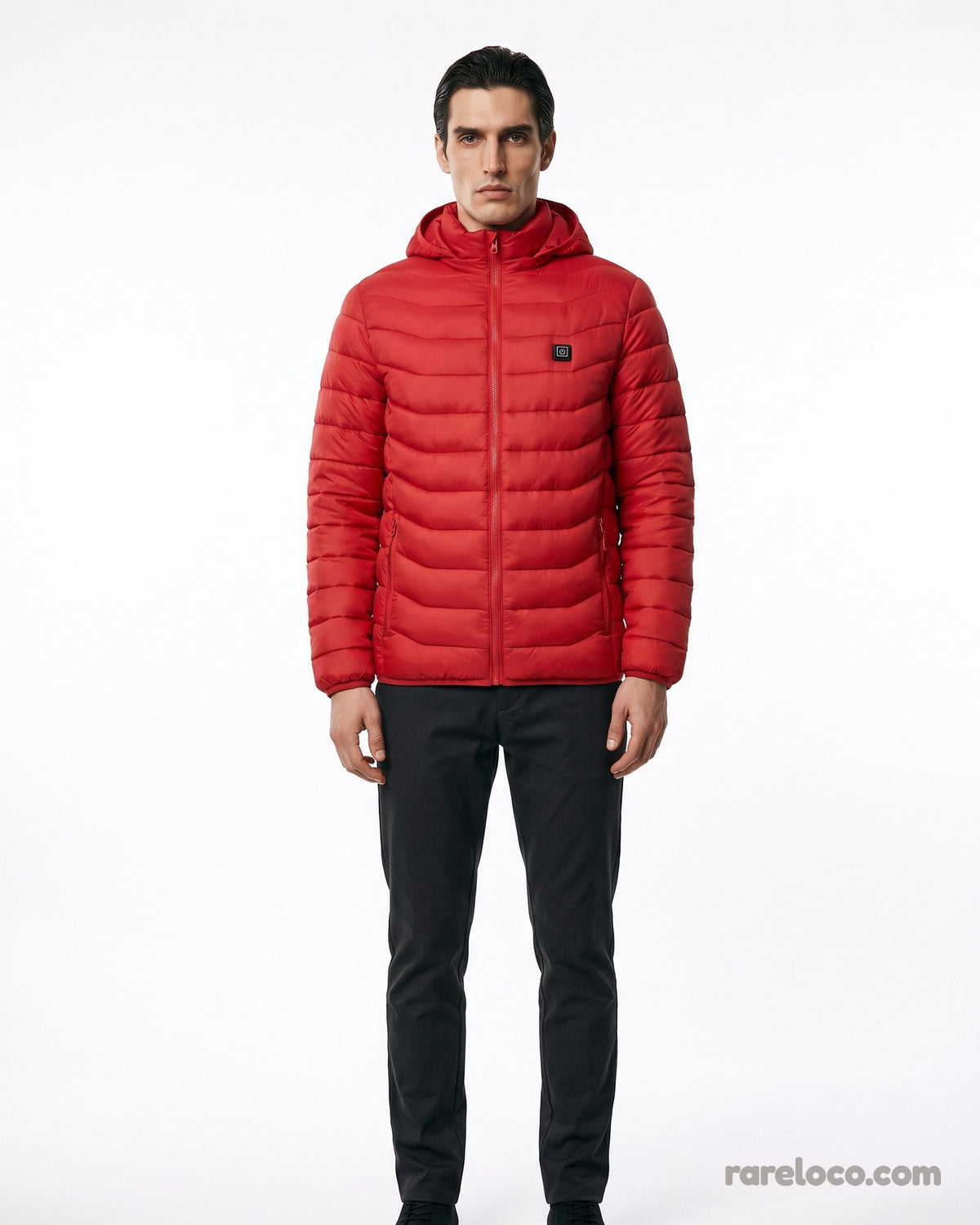 Red: heated jacket worn, front view