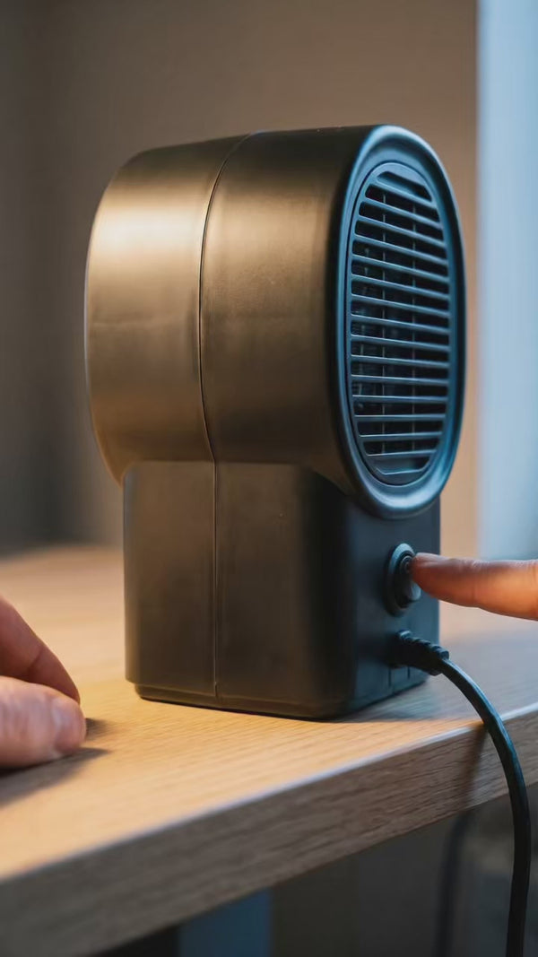 The portable heater running on a desk