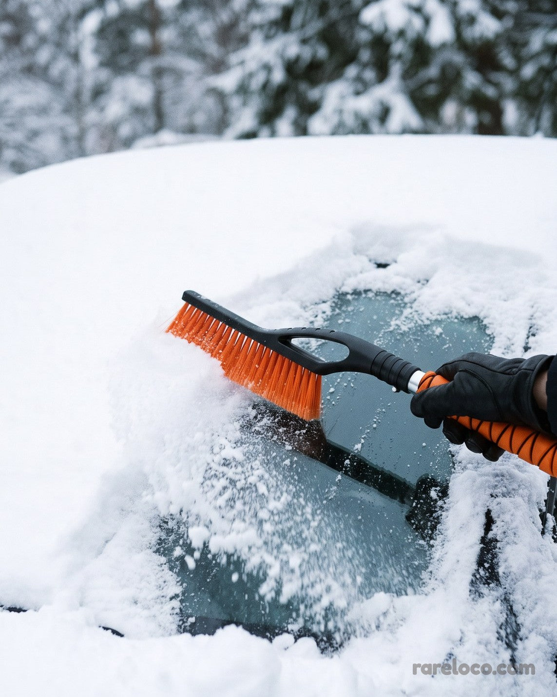 Brushing snow off a windscreen